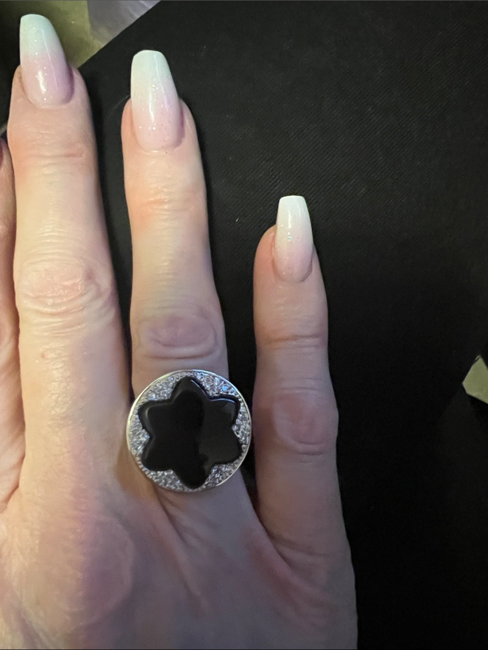 Sterling Silver Black flower/stsr Statement Ring with cubic zirconia